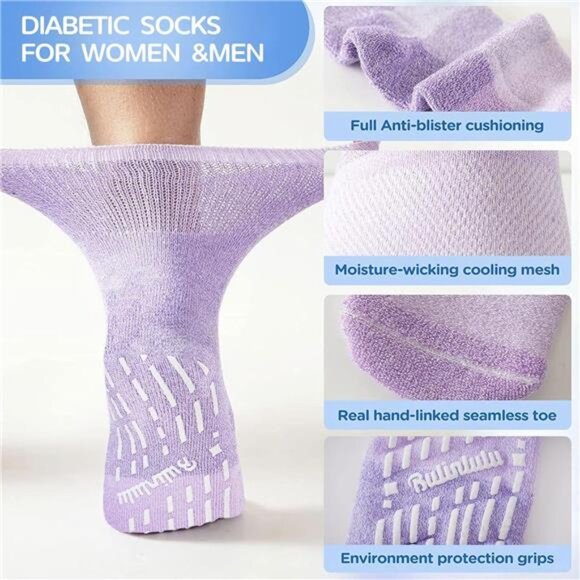 Bamboo Viscose Diabetic Socks with Grippers for Men Women -6 Pairs Non Binding - Picture 5 of 7